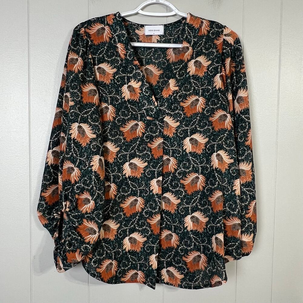 Adrienne Small Floral Boho Blouse V Neck Top Women’s Made in USA
